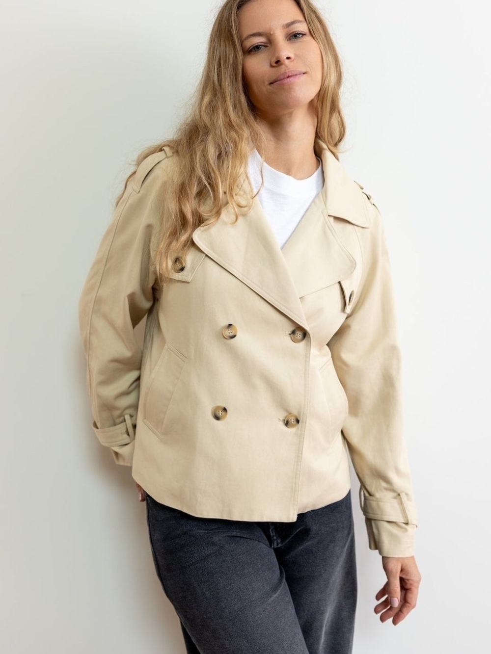Nati Tori Cropped Trench Jacket Tan Size L